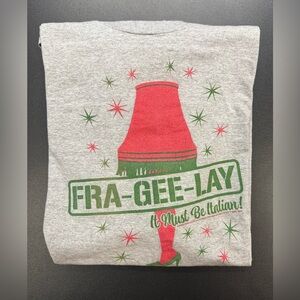 Gray Graphic Tee with Red and Green Design
